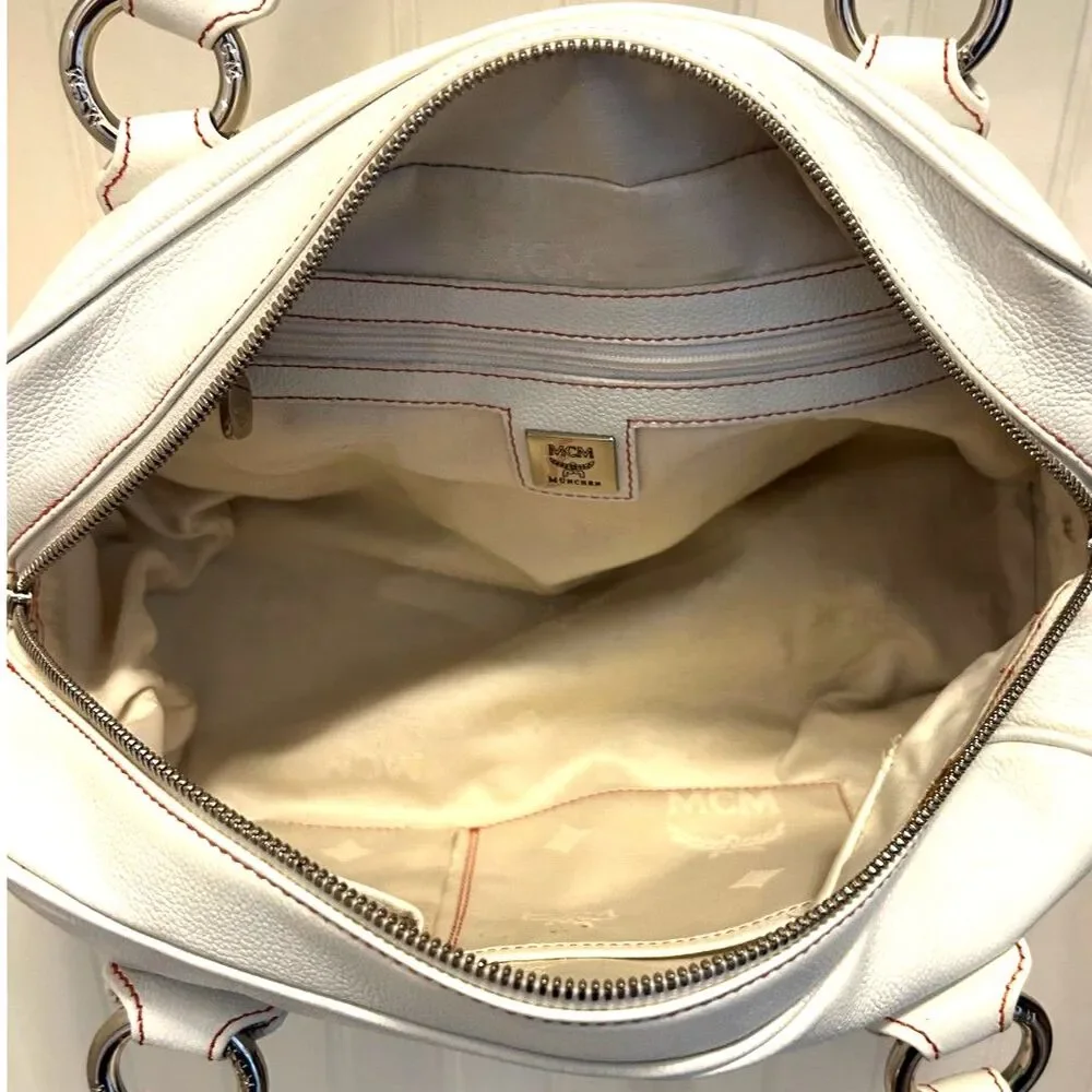 MCM White Leather Papillon Satchel